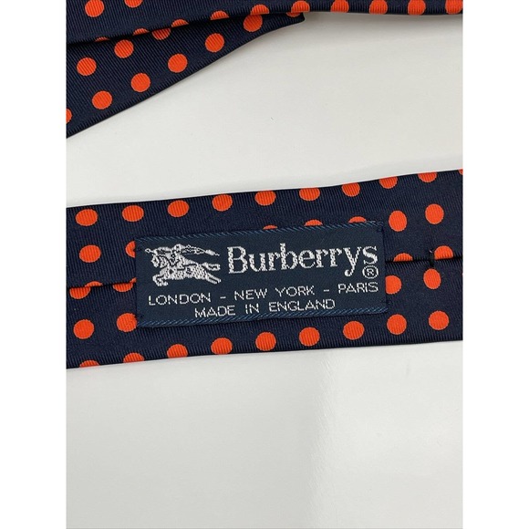 BURBERRY LONDON TIE Navy Blue Orange Polka Dot Classic Woven Silk Mens Necktie - Picture 3 of 6